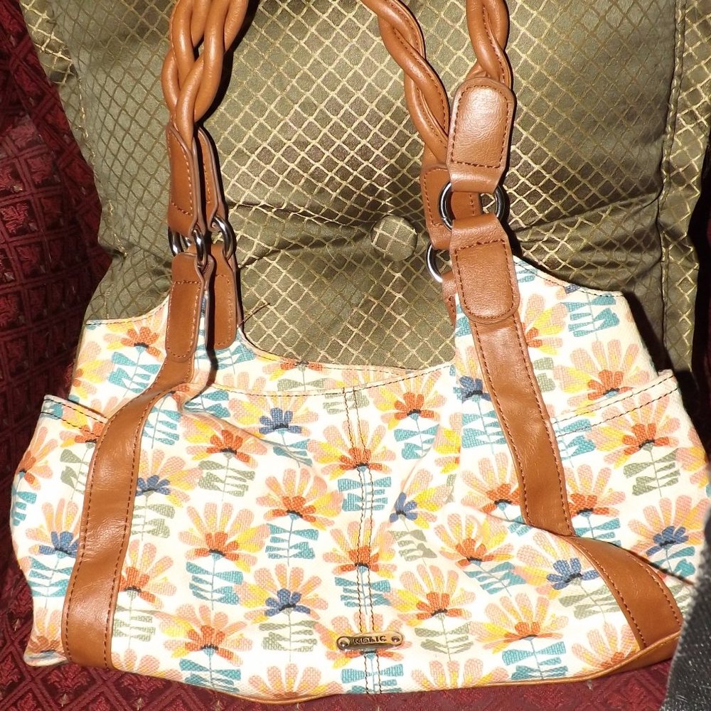 Relic Flower Cloth Braided Leather Handle Arm Hobo Bag